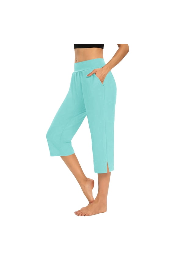 Capri Yoga Pants, Side Slit Pull on for Women Casual Lightweight Elastic High Waist Pants 2025 Summer Hiking Pants Mint Green 2XL