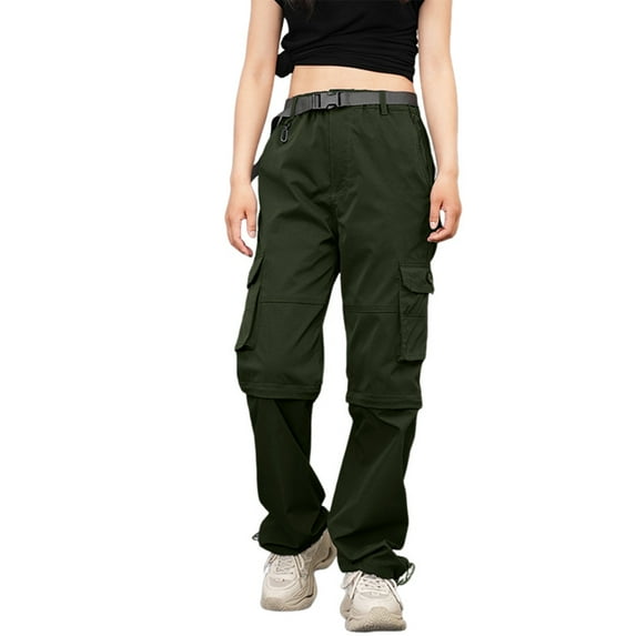 Audhol Cargo Pants Women, Women's Outdoor Quick Drying with Multiple Pockets and Detachable Style Elastic Windbreaker Pants Womens Hiking Pants Green XL