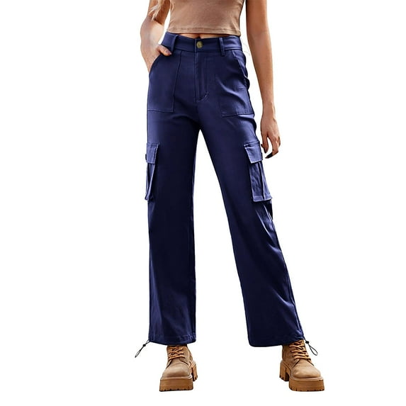 Audhol Cargo Pants for Women, Women High Waisted Cargo Pants Wide Leg Casual Pants 6 Pockets Trousers Womens Cargo Pants with Pockets Blue XL