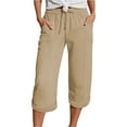 thumbnail image 1 of Audhol Casual Capri Pants for Women, Linen Trousers Women's Summer 3/4 Muslin Trousers Causal Loose Trousers Elastic Comfortable Fabric Trousers Sport Leisure Beach Womens Capri Pants Khaki 5XL, 1 of 5