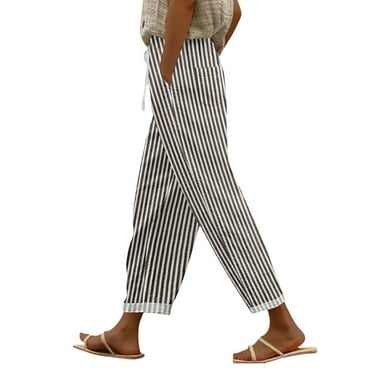 Audhol Casual Pants Women Women's Printed Everyday Casual Drawstring Pants Stripe Pants Women Coffee L