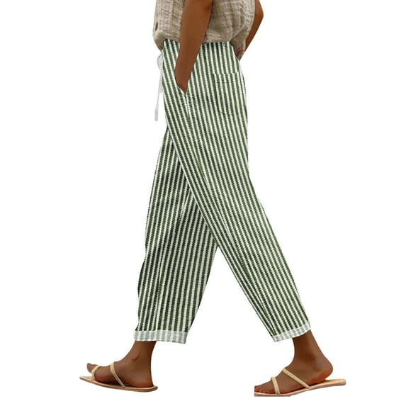 Audhol Casual Pants Women Women's Printed Everyday Casual Drawstring Pants Stripe Pants Women Green L