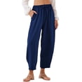 thumbnail image 1 of Audhol Casual Pants for Women Women's Summer High Waisted Baggy Pants Casual Ankle Length Trouser Slacks with Pockets Comfy Pants Women Blue3 3XL, 1 of 7