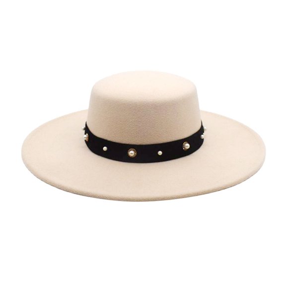Audhol Cowboy Hat Fedora Hats for Men Women Elegant Winter Wool Bucket Hat Vintage Cloche Bowler Hats Wide Brim Hats with Buttons Decoration Sombrero Vaquero Para Hombre Beige One Size