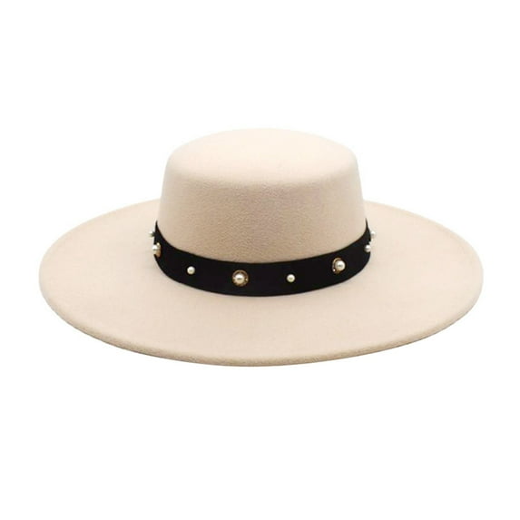 Audhol Cowboy Hat Fedora Hats for Men Women Elegant Winter Wool Bucket Hat Vintage Cloche Bowler Hats Wide Brim Hats with Buttons Decoration Sombrero Vaquero Para Hombre Beige One Size