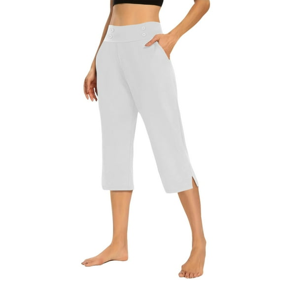 Audhol Cropped Pants for Women, Pants for Women High Waisted Crop Work Pants Summer Casual Slacks Yoga Dress Pant Capri Pants for Women White M