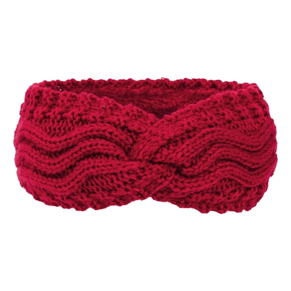 Audhol Cute Fuzzy Headband Womens Winter Headbands Fuzzy Fleece Lined Ear Warmer Cable Knit Thick Warm Crochet Headband Gifts Women'S Headbands Red One Size