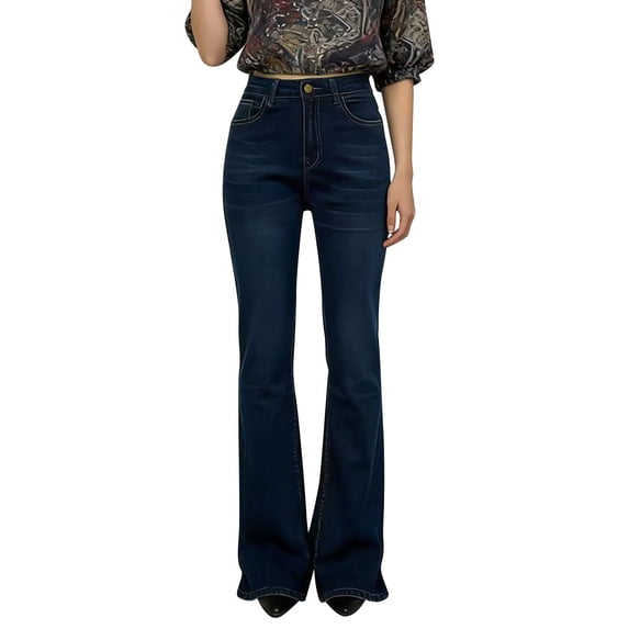 Audhol Cute Jeans for Women Women's Flare Bell Bottom Distressed High Waisted Jeans Y2K Vintage Denim Pants with Pockets Streetwear Bootcut Jeans for Women Dark Blue 2XL