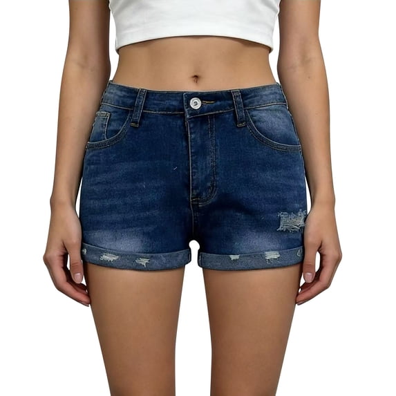 Audhol Denim Shorts for Women Women's Stretchy Distressed Jean Shorts with Pockets High Waisted Ripped Denim Shorts Cuffed Jean Shorts Short Jean Shorts Dark Blue XL