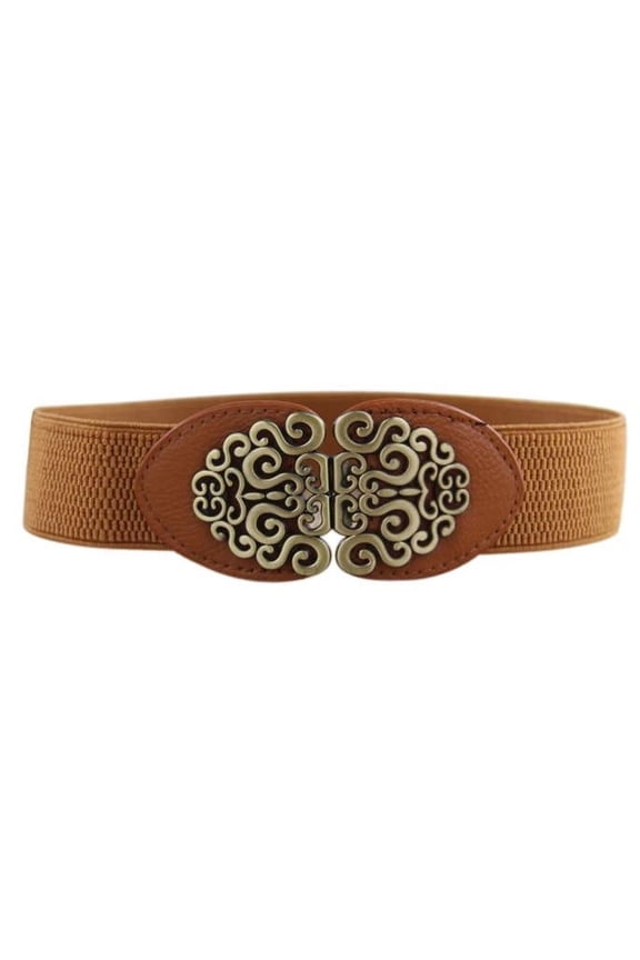 Dress Belt Women, Women Wide Elastic Waist Belt for Dress Vintage Stretch Cinch Belt Retro Buckle Womens Belts for Dress Brown One Size