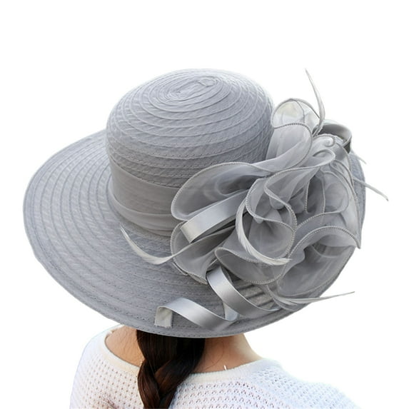 Audhol Fascinators Hats for Women Spring Summer Mesh Sunshade Hat Flower Temperament Wedding Dress Hat Sun Dome Large Brim Hat Fashion Hat for Woman Fancy Hats for Women Grey One Size