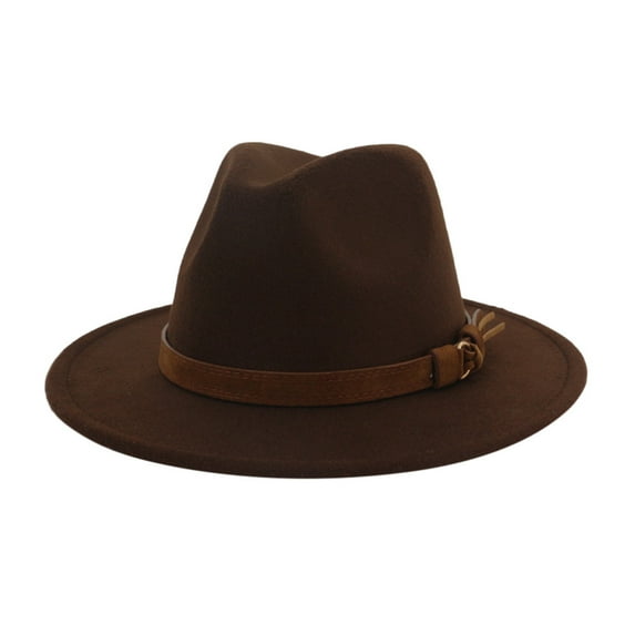Audhol Fedora Hats for Men Men & Women Vintage Wide Brim Hat with Belt Buckle Adjustable Outbacks Hats Womens Hats Fashion Coffee One Size