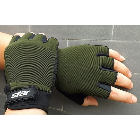 Audhol Fingerless Hunting Gloves for Men Men Antiskid Cycling Bike Gym Fitness Sports Half Finger Gloves Warm Gloves for Women Army Green L