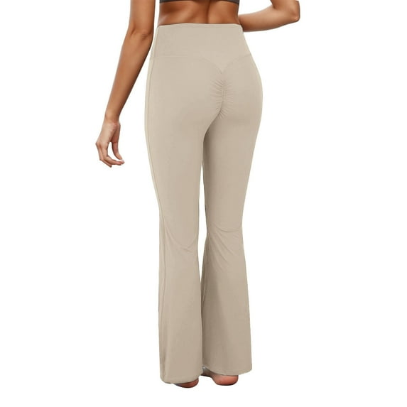 Audhol Flare Leggings for Women Women's Yoga Sweatpants Seamless High Waisted Athletic Flare Leggings Pants Ladies Stretchy Solid Color Bell Bottoms Yoga Pants Women Beige L
