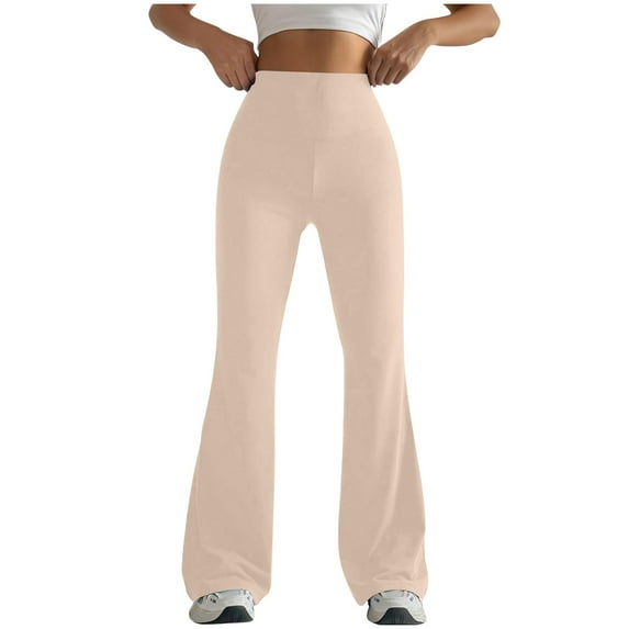 Audhol Flare Yoga Pants for Women 2025 Womens High Waist Leggings Regular Solid Flared Pants Active Workout Yoga Pants Trousers Womens Yoga Pants Beige L