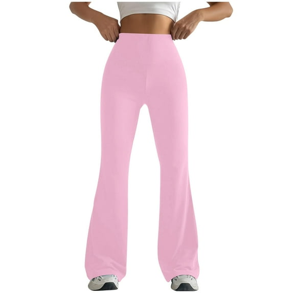 Audhol Flare Yoga Pants for Women 2025 Womens High Waist Leggings Regular Solid Flared Pants Active Workout Yoga Pants Trousers Womens Yoga Pants Pink 2XL