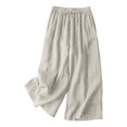 thumbnail image 1 of Audhol Flowy Pants for Women Women's Summer Palazzo Pants Wide Leg Cotton Linen Beach Drawstring Elastic Waist Trousers with Pockets Wide Leg Linen Pants Woman Beige L, 1 of 3