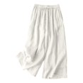 thumbnail image 1 of Audhol Flowy Pants for Women Women's Summer Palazzo Pants Wide Leg Cotton Linen Beach Drawstring Elastic Waist Trousers with Pockets Wide Leg Linen Pants Woman White 2XL, 1 of 3