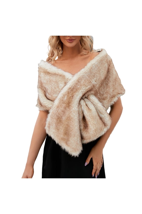 Fur Shawl Women Luxurious Winter Faux Superficial Knowledge Scarf Wrap Collar Shruging for Lady Poncho Wedding Dinner Party for Women and Girls Pashmina Wraps for Women Khaki One Size