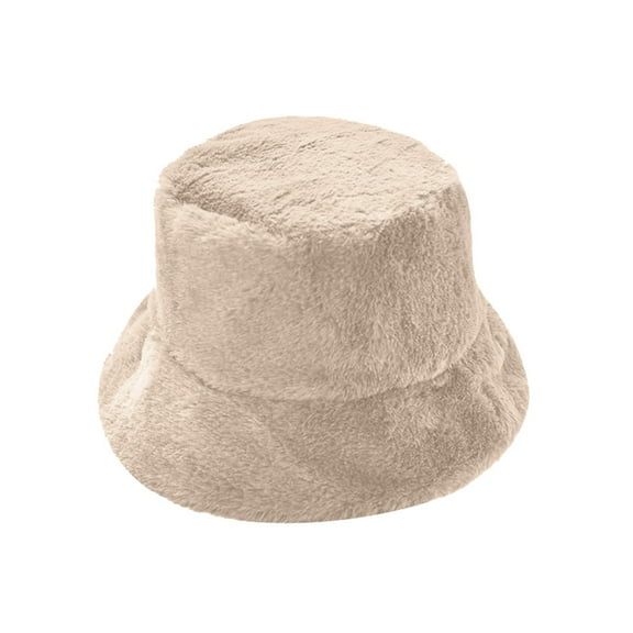 Audhol Furry Bucket Hat Ladies Winter Bucket Hat Cute and Warm Caps Hunting Fishing Hat Bucket Hats for Woman Beige One Size
