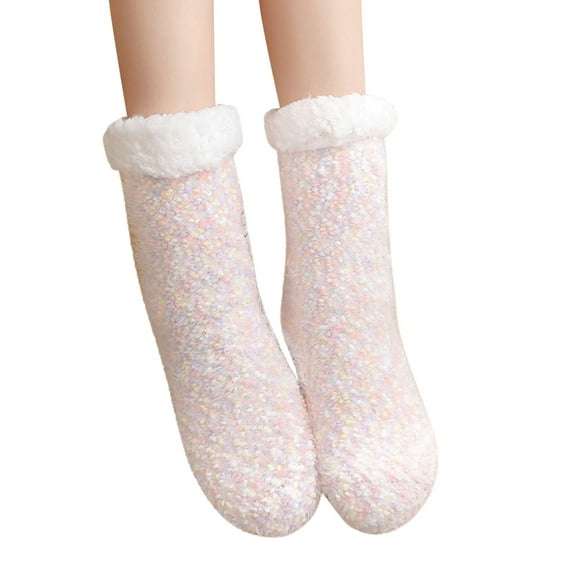 Audhol Fuzzy Socks for Women Women Floor Socks Adult Snow Socks Sleep Socks Carpet Socks Autumn and Winter Home Warm Thickened Plush Slippers Socks Slipper Socks for Women White One Size
