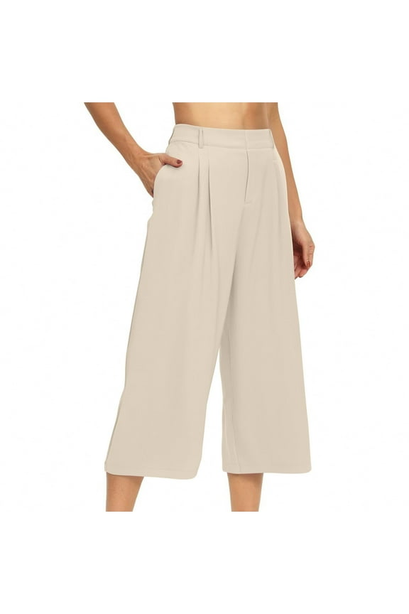 Gaucho Pants for Women, Womens Wide Leg Barrel Pants Elastic High Waisted Side Pocket Palazzo Trousers Business Work Casual Pants Capri Wide Leg Pants for Women A L