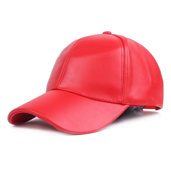 Audhol Genuine Leather Unisex Cap Leather Baseball Cap Men Women Adjustable Leather Peaked Cap Sports Outdoor Sun Visor Hat Red1 One Size