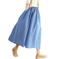 thumbnail image 1 of Audhol Gingham Pants, Women's Cotton Linen Pants Elastic Waist Plaid Wide Leg Pants Culottes for Women Blue L, 1 of 5