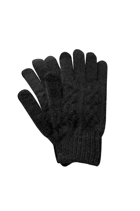 Gloves Knit Screen Gloves Winter Five Finger Couple Cycling Plus Fleece Student Thickened Warm Retro Woman Touchscreen Non-Slip Gloves Black One Size