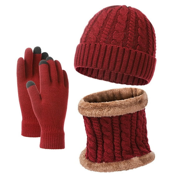Audhol Hat and Gloves for Women Womens Mens Winter Hats Scarf Touchscreen Gloves Set Warm Fleece Caps Neck Warmer Gifts for Women Men Hat and Scarf Set for Women Red One Size