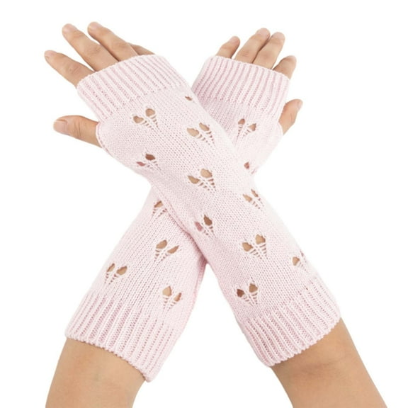 Audhol Gloves Mittens Winter Warm Winter Warm and Fashionable Solid Color Knitted Fingerless Gloves for Men and Women Warm Touchscreen Gloves for Cold Weather Pink One Size