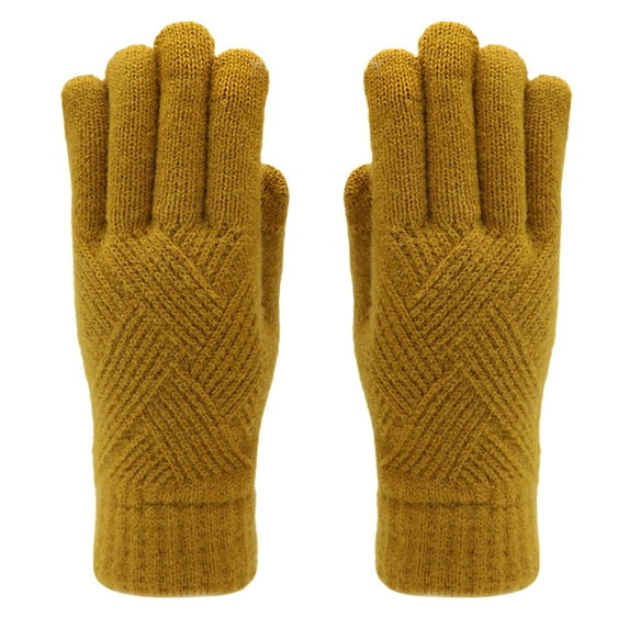 Audhol Winter Gloves Women Winter Gloves Gloves for Women Cold Weather Screen Winter Gloves Women Warm Fleece Knit Gloves Knit Gloves for Women Yellow One Size