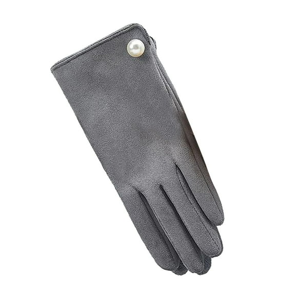 Audhol Gloves Women'S Winter Outdoor Warm Gloves Suede Pearl And Fleece Cycling And Driving Windproof Gloves Touchscreen Non-Slip Gloves Grey A