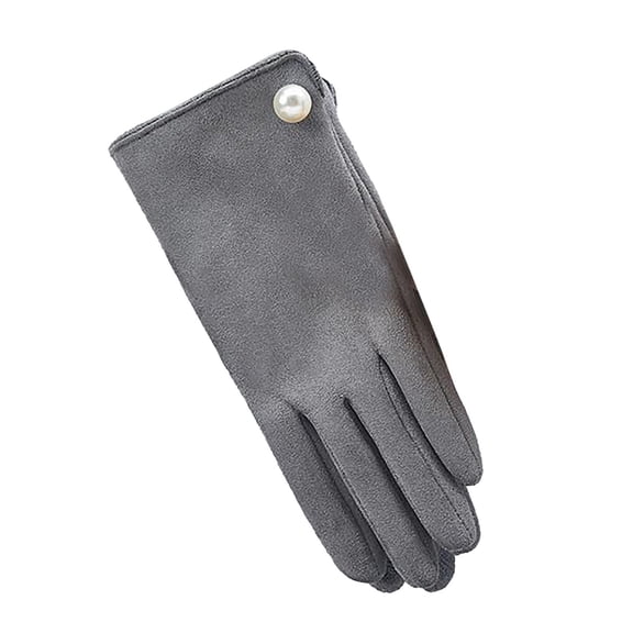 Audhol Gloves Women'S Winter Outdoor Warm Gloves Suede Pearl And Fleece Cycling And Driving Windproof Gloves Touchscreen Non-Slip Gloves Grey A
