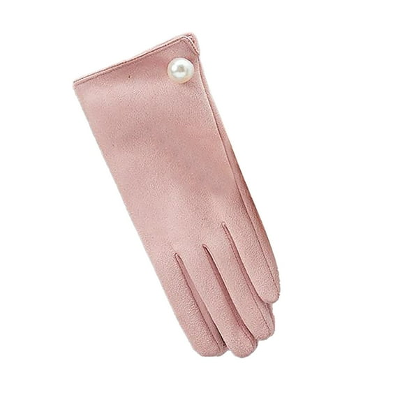 Audhol Gloves Women'S Winter Outdoor Warm Gloves Suede Pearl And Fleece Cycling And Driving Windproof Gloves Touchscreen Non-Slip Gloves Pink A