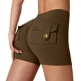 thumbnail image 1 of Audhol Gym Shorts Women, Scrunch Workout Shorts with Pockets Charm Gym Biker Shorts for Women High Waisted Yoga Booty Shorts Cargo Shorts Women Brown L, 1 of 9