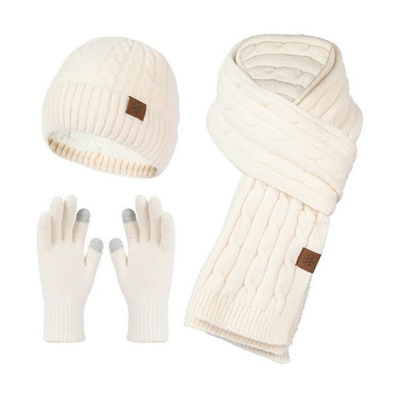 Audhol Hat Gloves Scarf Set Women New Knitted Hat Scarf Gloves Women's Fleece Cold Proof Warm Keeping Three Piece Set Ear Muffs for Winter Women Beige One Size