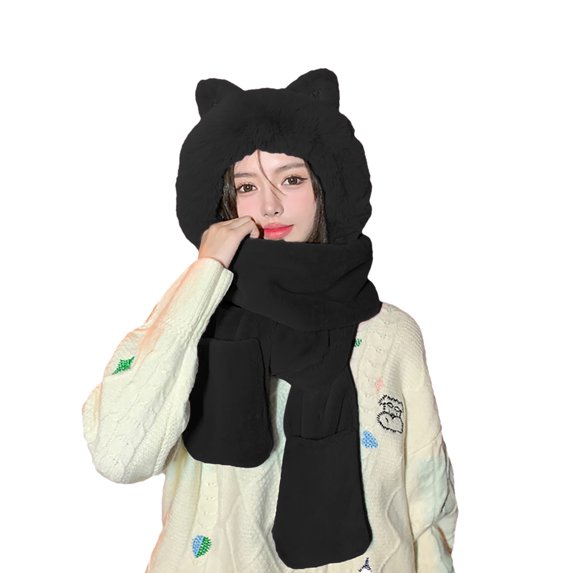 Audhol Hat Gloves Scarf Set Women Women Winter Slouchy Knit Warm Cute Strawberry Hats Wool Cap Scarf Two in one Winter Warm Hood Scarf Hat Ear Muffs for Winter Women Black One Size
