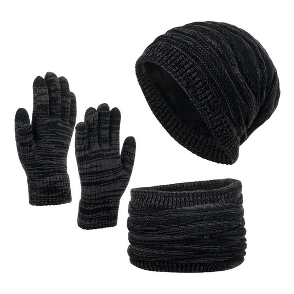 Audhol Hat and Scarf Set for Women Neutral Women Men Solid Color Wool Hat Thickened Warm Ear Protection Cold Knitted Hat Glove Scarf Three Piece Set Scarf and Gloves Set for Women Black One Size