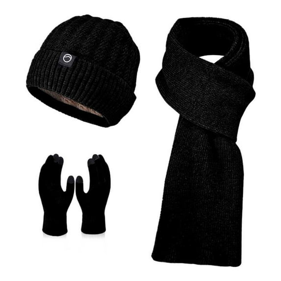 Audhol Hat and Scarf Set for Women Scarf Gloves Hat Set for Teen Girls Women&Men Autumn Winter Warm Wool Hat Scarf Gloves Three Pieces Gifts for Women Black One Size