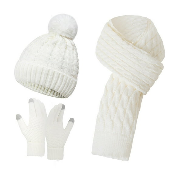 Audhol Hat and Scarf Set for Women Scarf Gloves Hat Set for Teen Girls Women&Men Autumn Winter Warm Wool Hat Scarf Gloves Three Pieces Gifts for Women White One Size