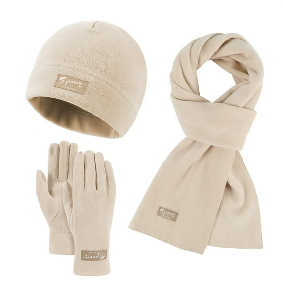 Audhol Hat and Scarf Set for Women Women&Men Autumn Winter Warm Cute Wool Hat Scarf Gloves Three Pieces Winter Snow Knit Cap Screen Mittens Scarves Sets Gifts for Women Beige One Size
