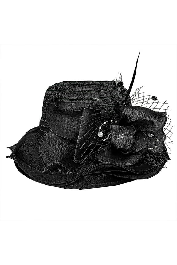 Hats for Women Church Dress Hat for Women Black Fascinators Bridal Tea Party Wedding Hat Wide Brim Hat Black A