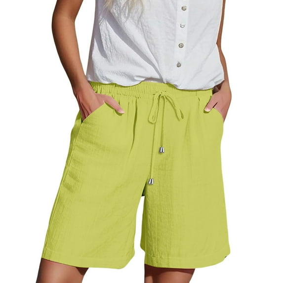 Audhol High Waisted Linen Shorts Women! Womens Casual Solid Side Pockets Pants Shorts Elastic Waist Pockets Daily Mid Long Shorts Womens Shorts Casual Mint Green S