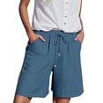 thumbnail image 1 of Audhol High Waisted Linen Shorts Women! Womens Casual Solid Side Pockets Pants Shorts Elastic Waist Pockets Daily Mid Long Shorts Womens Shorts Casual Dark Blue L, 1 of 9