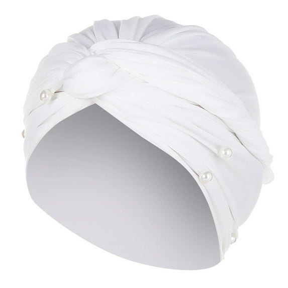 Audhol Hijab Cap Women Pearl Beading india Hat Muslim Ruffle Cancer Chemo Beanie Turban Wrap Cap Hats for Men White One Size