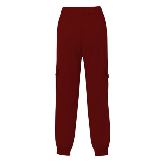 Audhol Hiking Cargo Pants Women, Solid Color Pocket Work Pants Long Pants and Casual Pants for Women's Daily Use Pants for Women Trendy Red 2XL