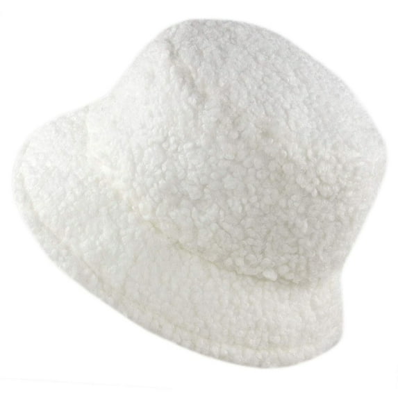 Audhol Hot Summer Bucket Hat Women Winter Bucket Hat Vintage Cloche Hats Warm Faux Wool Outdoor Fisherman Cap Winter Soft Faux Fur Plush Bucket Hat White One Size