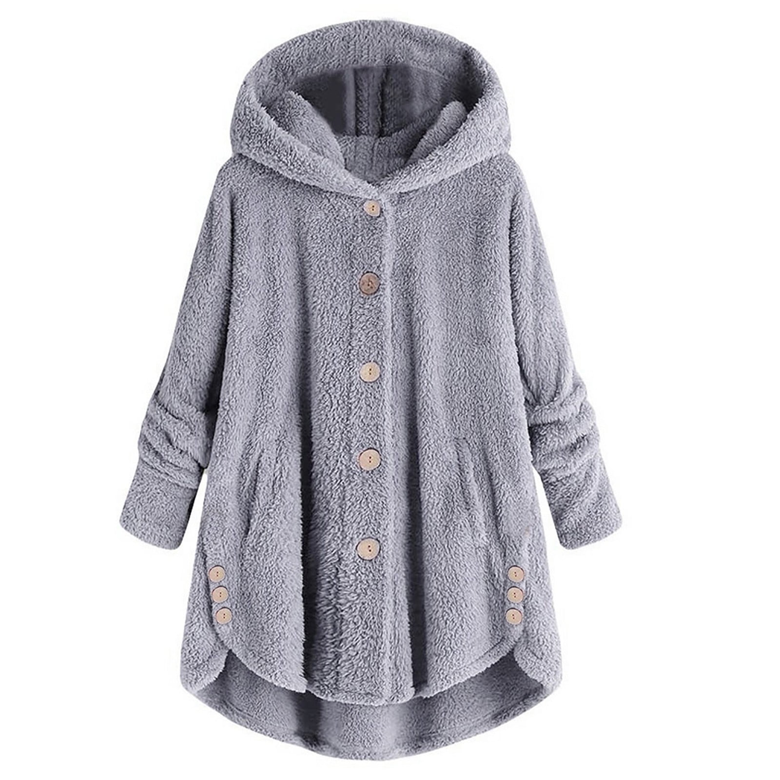 Audhol Jackets for Women, Women Plus Size Button Plush Tops Hooded