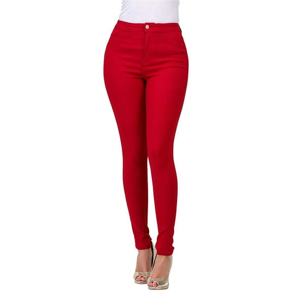 Audhol Jeggings for Women Fashion Women's Pure Color High-Waisted Straight-Barrel Small Feet Jeans Jeans for Women Red 2XL